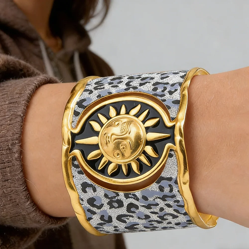 Statement Sun Cuff Wide Bracelet Bangle for Women,Exaggerated Sunflower Open Bracelets,Happiness and Freedom Creative Jewelry