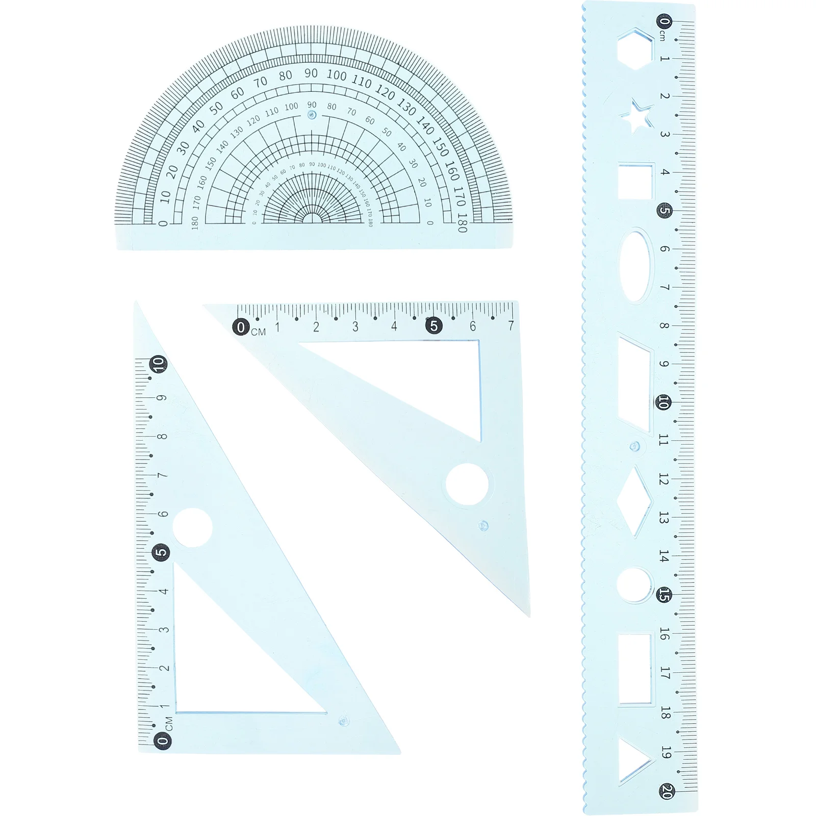 3 Sets 20cm Multi functional Geometry Ruler Protractor Triangle Scale Drawing Tool Kit for Students Artists Engineers