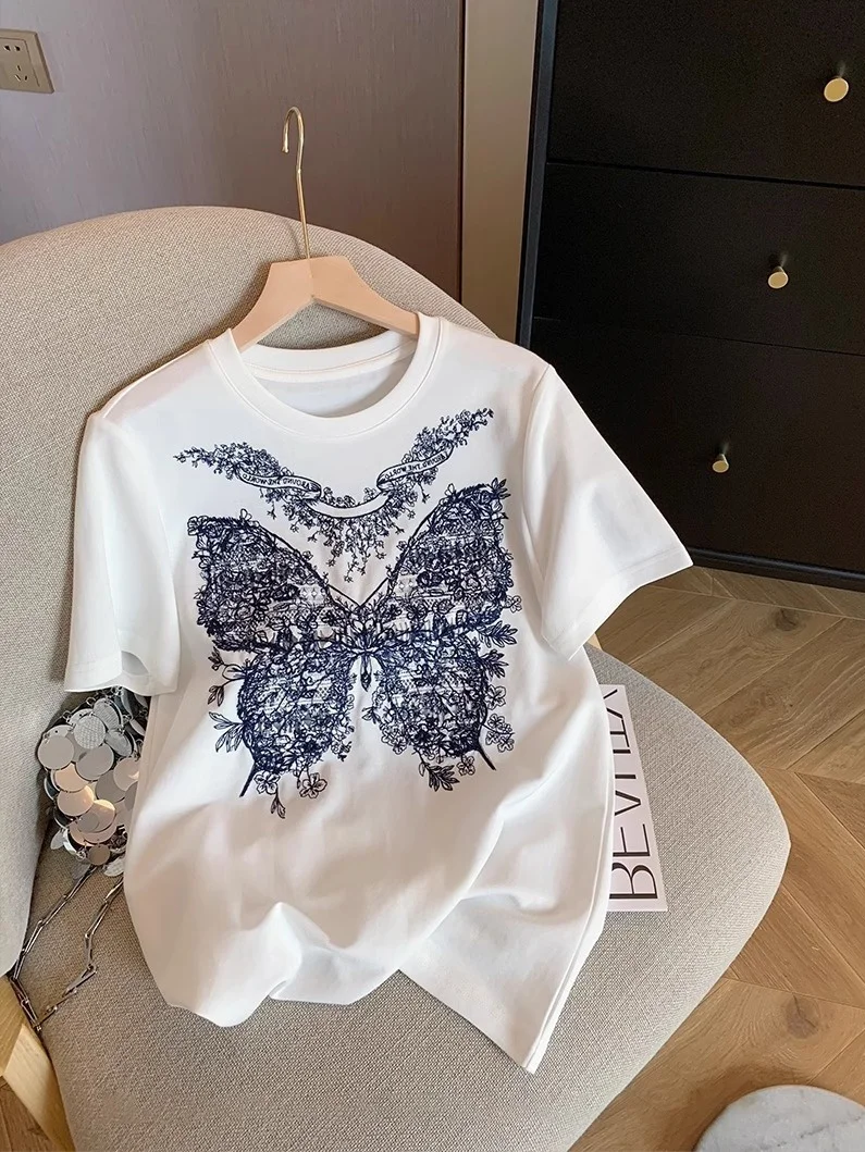 American Retro  Intarsia ort Sve T-irt Men's Women's Summer Casual Loose Top Design Sensation Visceral Spirit