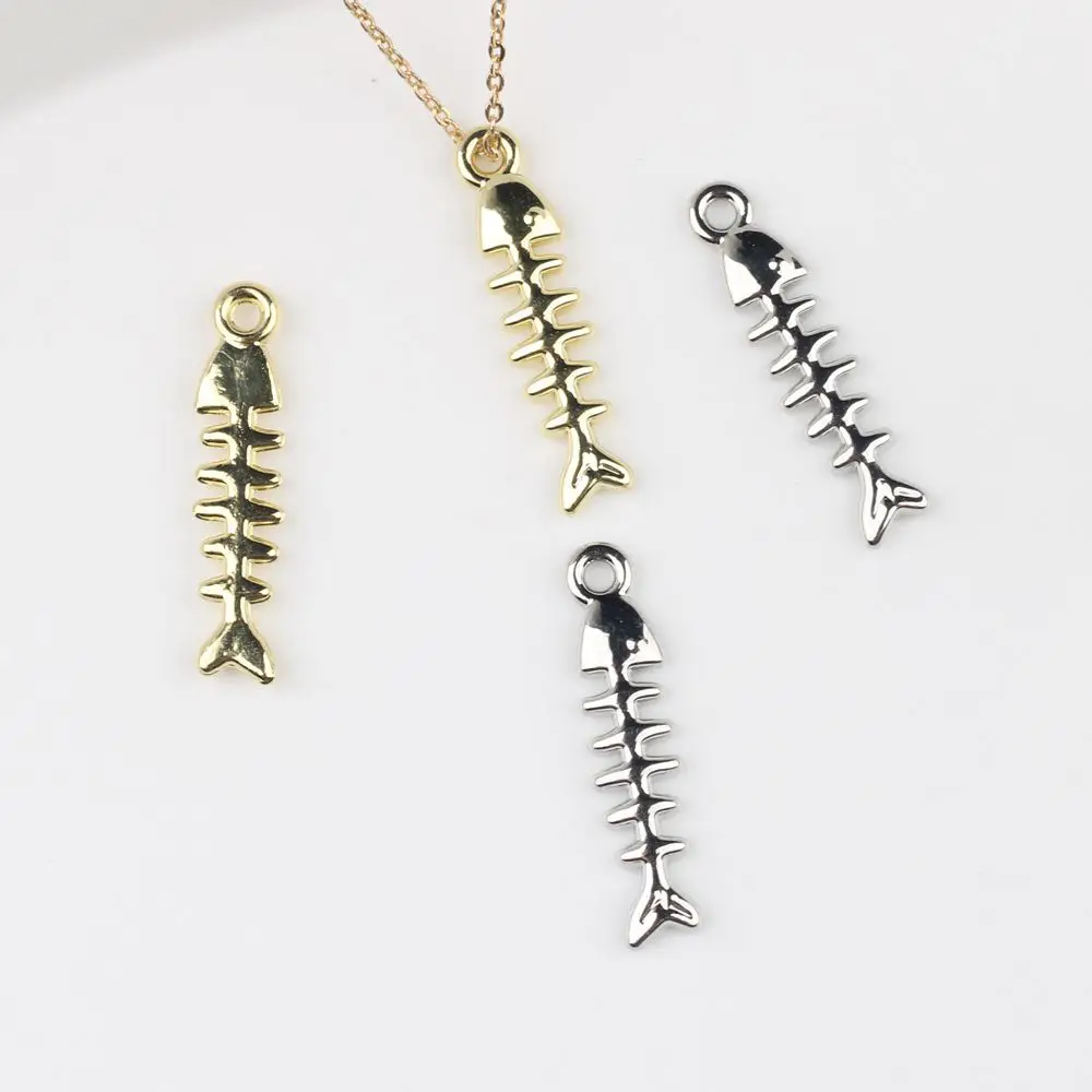 100pcs Handamde Fish Bone Pendant Charms Silvery Color Nekclace Earrings Pendant Connectors Diy Jewelry Making Accessories