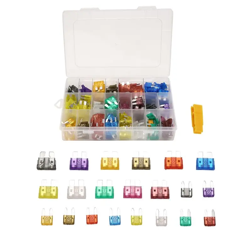 AT63-1Box/300Pcs Car Mini Fuse Kit 2A 3A 5A 7.5A 10A 15A 20A 25A 30A 35A 40A Fuse With Clip For Cars And Motorcycles