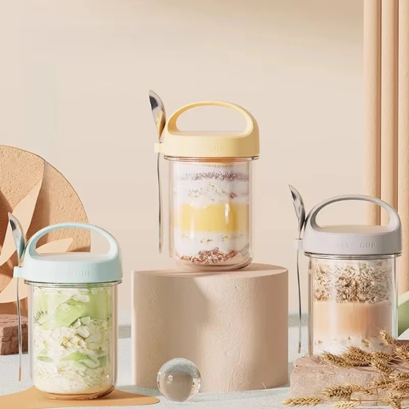 Портативная чашка для завтрака MAKE с ложкой - пищевая чашка для овсянки, йогурта, салата, герметичная крышка, легко чистится, идеально подходит для молочных коктейлей