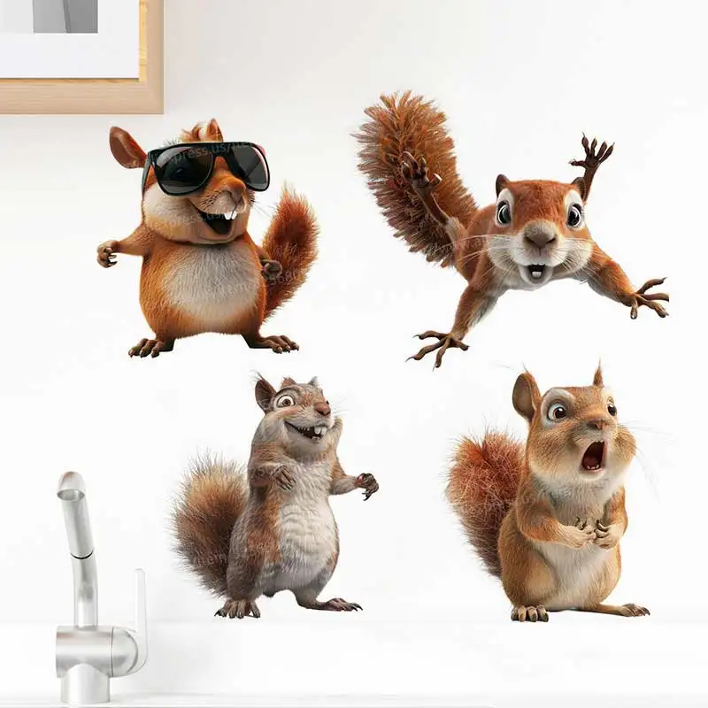 Funny Squirrel Wall Sticker Bathroom Toilet Decor Living Room Cabinet Refrigerator Home Decoration Decals Stickers S733