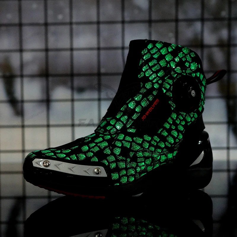 Large-sized Chinese Motorcycle Racing Shoes Waterproof Shockproof and Wear-resistant Men's Women's Luminous Riding Boots Knobs