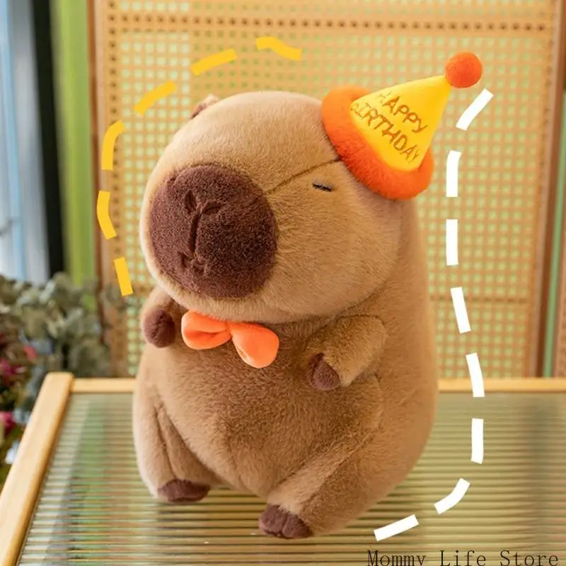 Cartoon peluche giocattolo kapybara con cappello compleanno calmante lenitivo giocattolo abbraccioso giocattolo per adulti e