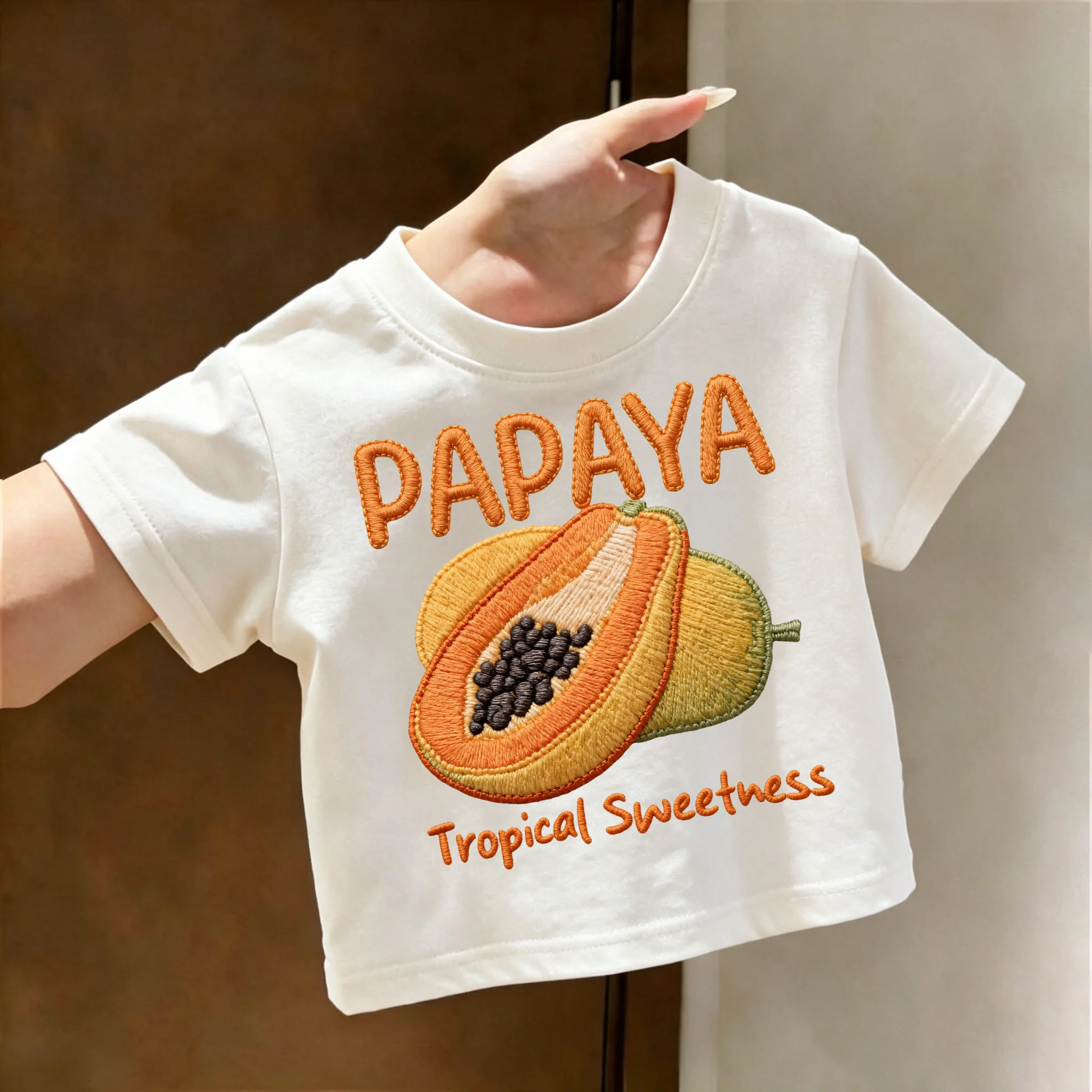 Summer Kids Cotton T-Shirt Papaya Tropical Sweetness Fruit Graphic Casual Tee for Boys Girls