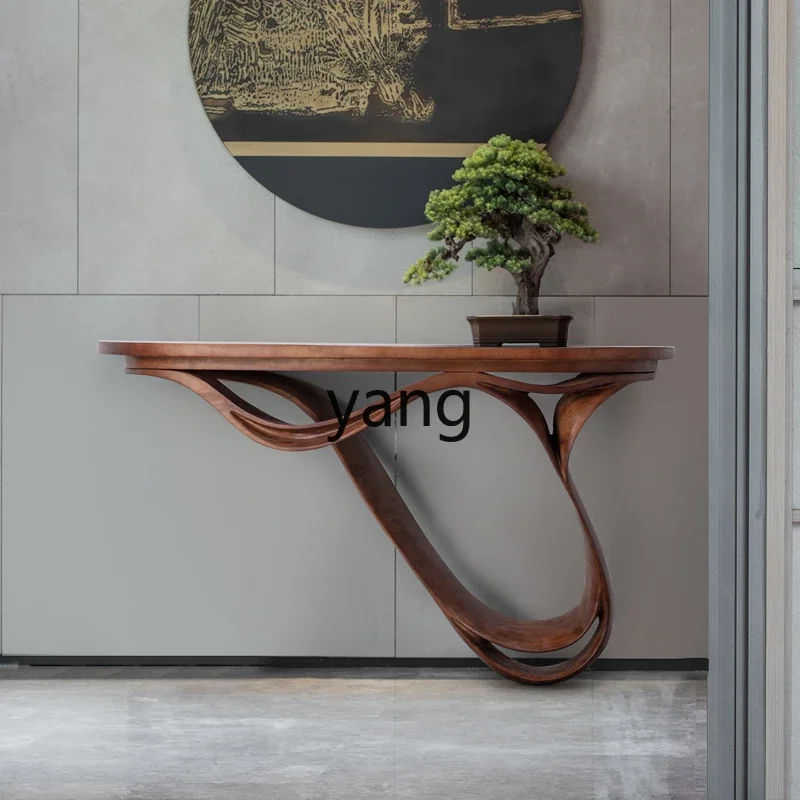 CX curved solid wood entrance high-end model room against the wall strip case entrance platform