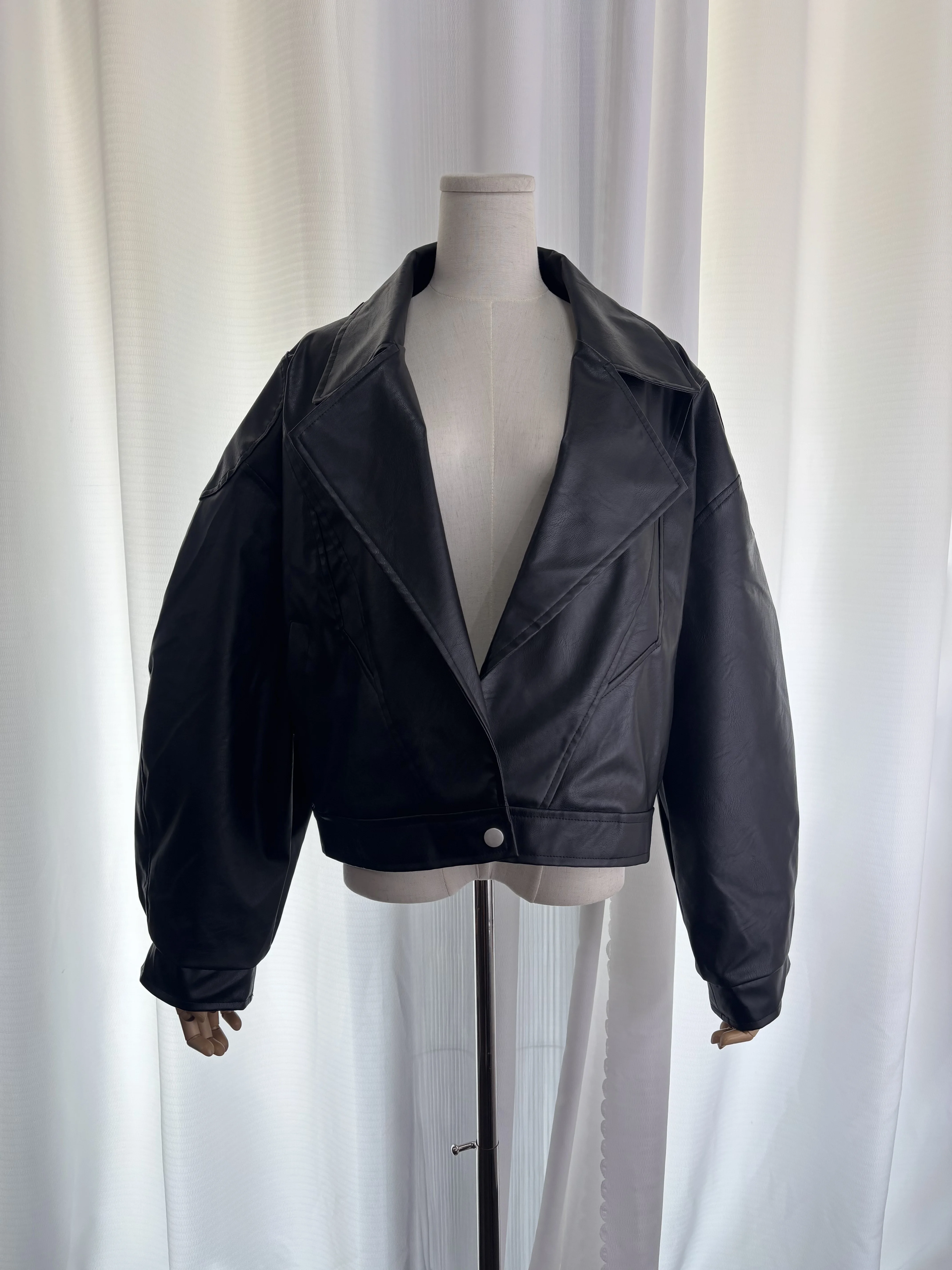 Real Shot 2025, Herbst-Neue Schwerindustrie-Lederjacke mit Schleife für Damen, lockere, übergroße, lässige Langarm-Oberbekleidung, edgy Chic F
