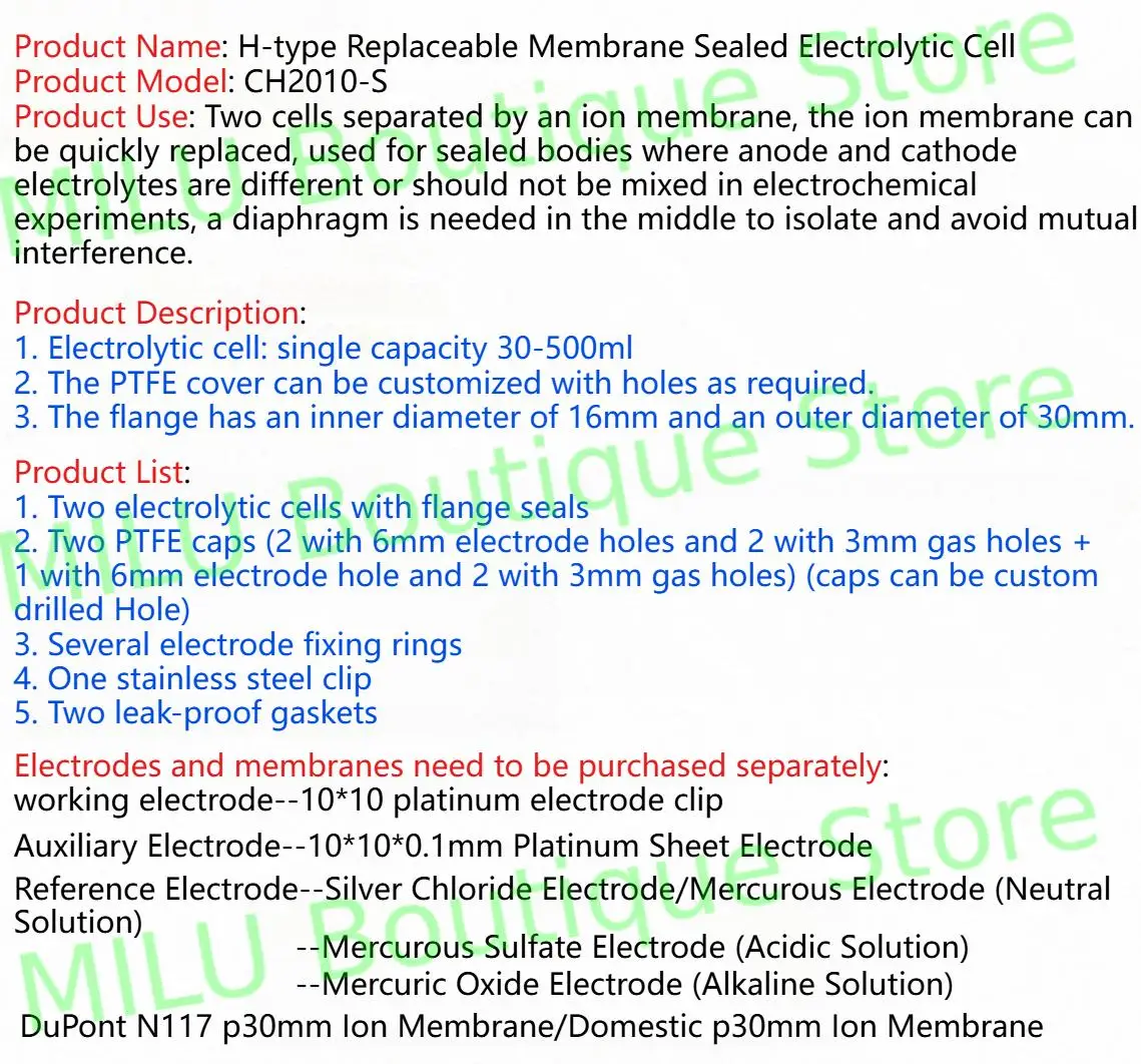 CH2010-S H-نوع غشاء قابل للتبديل خلية التحليل الكهربائي مختومة خلية التحليل الكهربائي لمفاعل غرفةين الميكروبية كوب #6