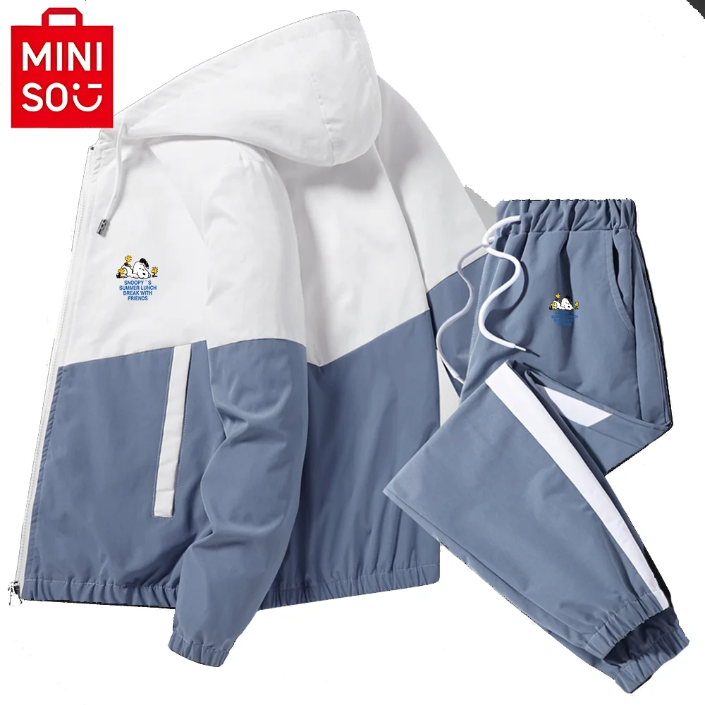 Miniso New Hot Casual Clothes Zipper Drawstring Hooded High Quality Graphical Printed Leisurewear Fashion Street roupas casuais