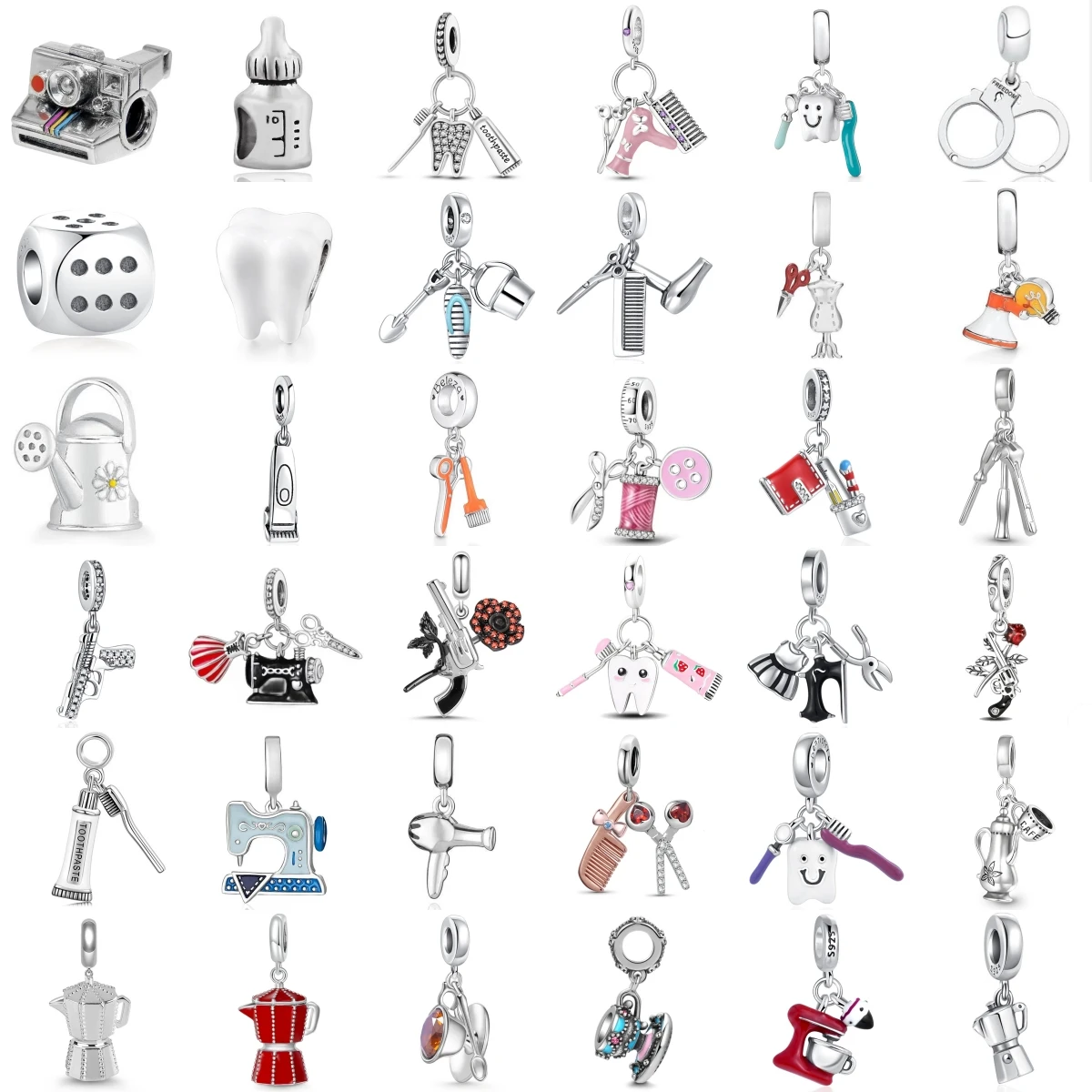 

Good New 925 Sterling Silver Charm Fit Original Bracelet Accessories Women Jewelry Love Handcuffs Coffee Machine Dice Pistol