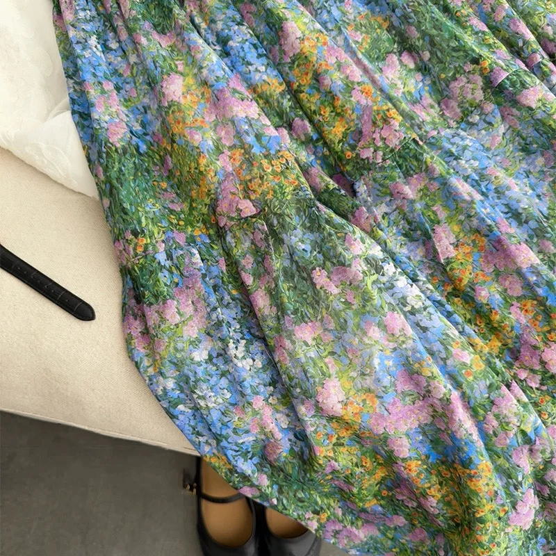 

Sweet A-Line Midi Skirt with Floral Print And Thin Cotton Cake Sle Polyester Fabric Premium Feel Slimming And Ele