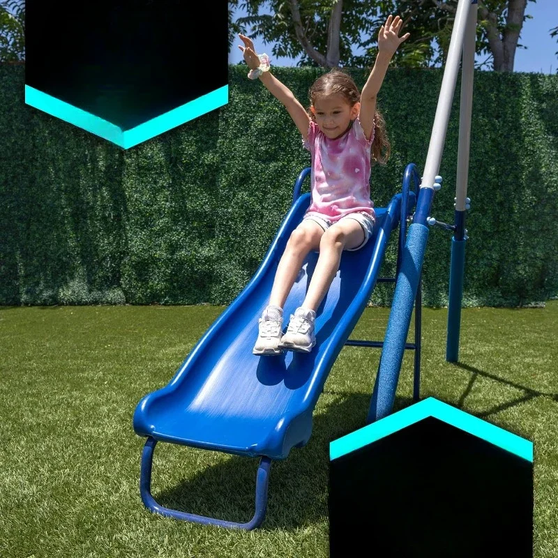 مجموعة ez Swing - مجموعة لعب معدنية شديدة التحمل للاستخدام الخارجي للأطفال مع شريحة