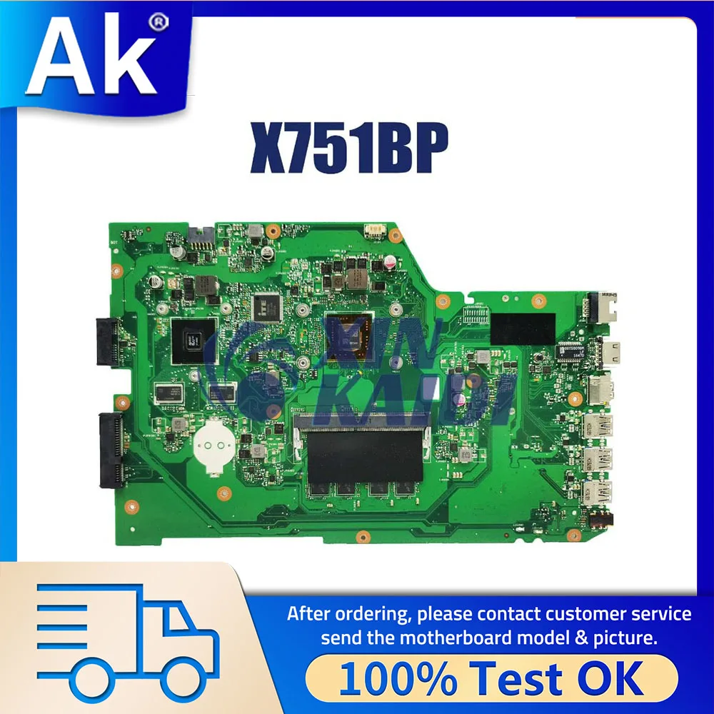 

Notebook Mainboard For ASUS X751B X751BP F751BP A751BP K751BP Laptop Motherboard E2 A6 A9 CPU 4G 8G-RAM V2G