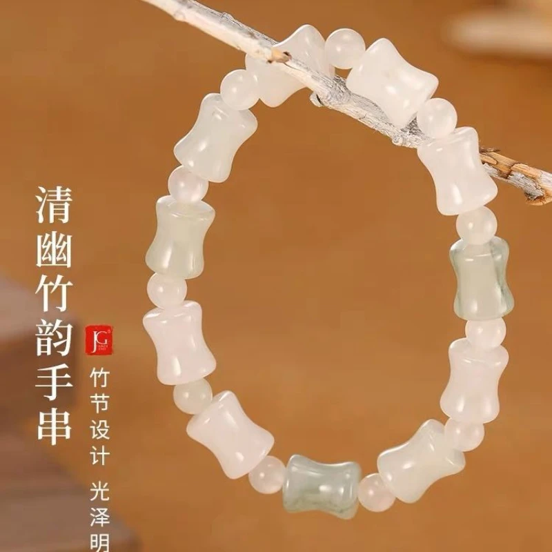 Tianshan Cui bracelet women's ice species transparent bamboo joint single circle bead bucket bead bracelet