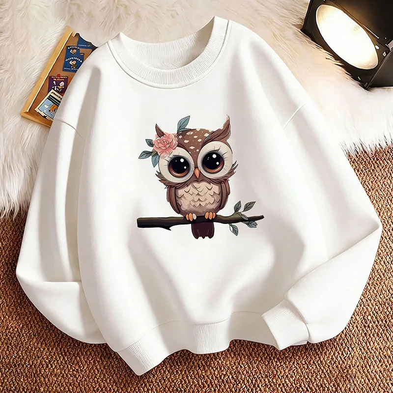 Cartoon-Eulen-Hoodie für Kinder, lustiger Kinderpullover mit Rundhalsausschnitt, lässiger Kapuzenpullover für Jungen und Mädchen