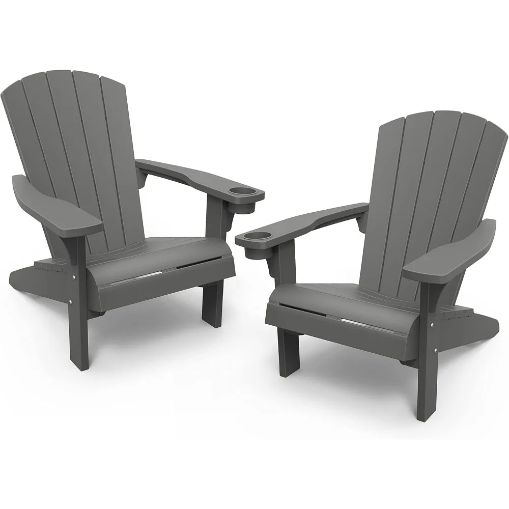 

Alpine Adirondack 2 Pack Resin Outdoor Furniture Patio Chairs with Cup Holder-Perfect for Beach, Pool, and Fire Pit Seating, Da