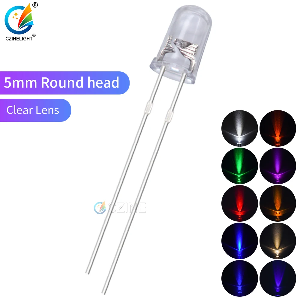 

100pcs 5mm Led Diode White Green Red Blue Yellow Orange Pink Purple Warm White 3v Light Emitting Diode Diy Assorted Kit