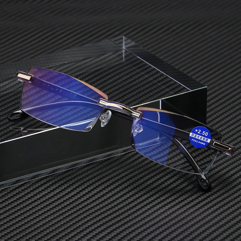 

Frameless Square Reading Glasses for Men Women's Anti Blue Light Computer Eyeglasses Far Sight Presbyopia Reader Glasses Women
