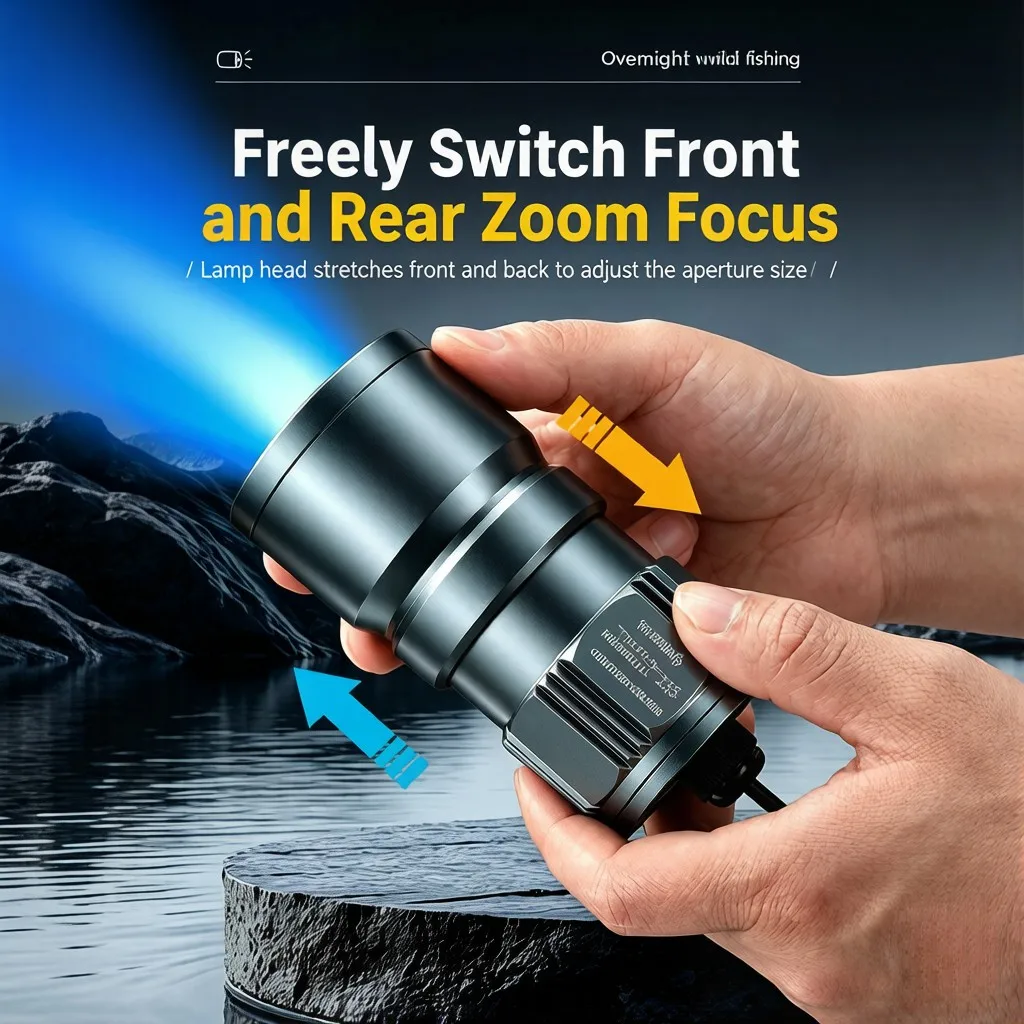Fishing Headlamp 10W USB Adjustable Focus Yellow 3 Color Waterproof Strong Light Flashlight For Outdoor Camping & Fishing