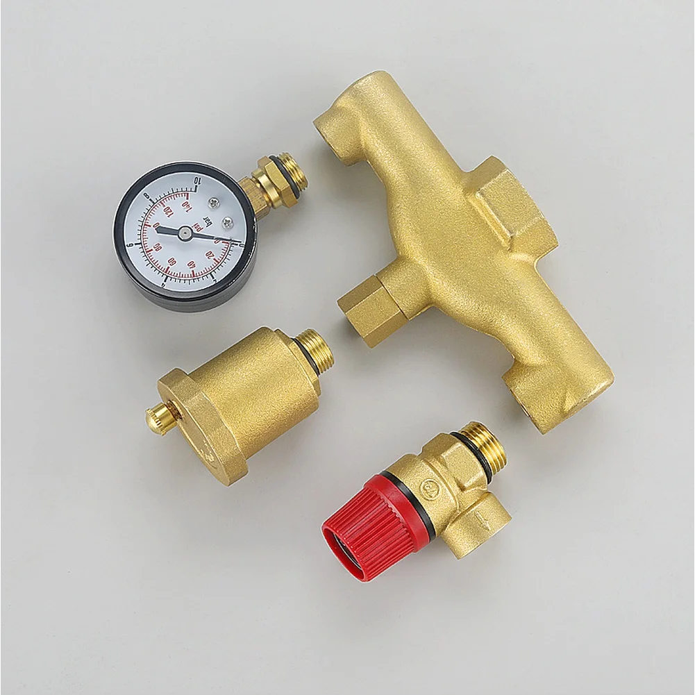U-Shaped Inner Thread DN25 Brass Boiler Control Kit Safety Valve Pressure Gauge and Auto Vent for Heating Systems