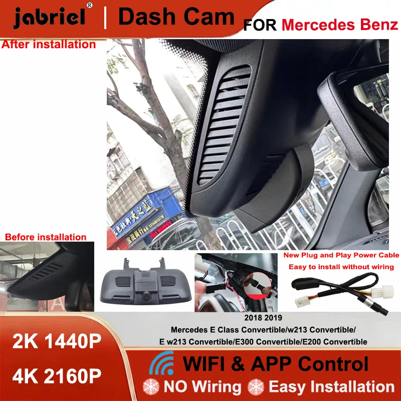 Jabriel 4K Wifi Plug and Play Dash Cam for Mercedes E Class w213 Convertible for Mercedes Benz E300 E200 Convertible 2018 2019