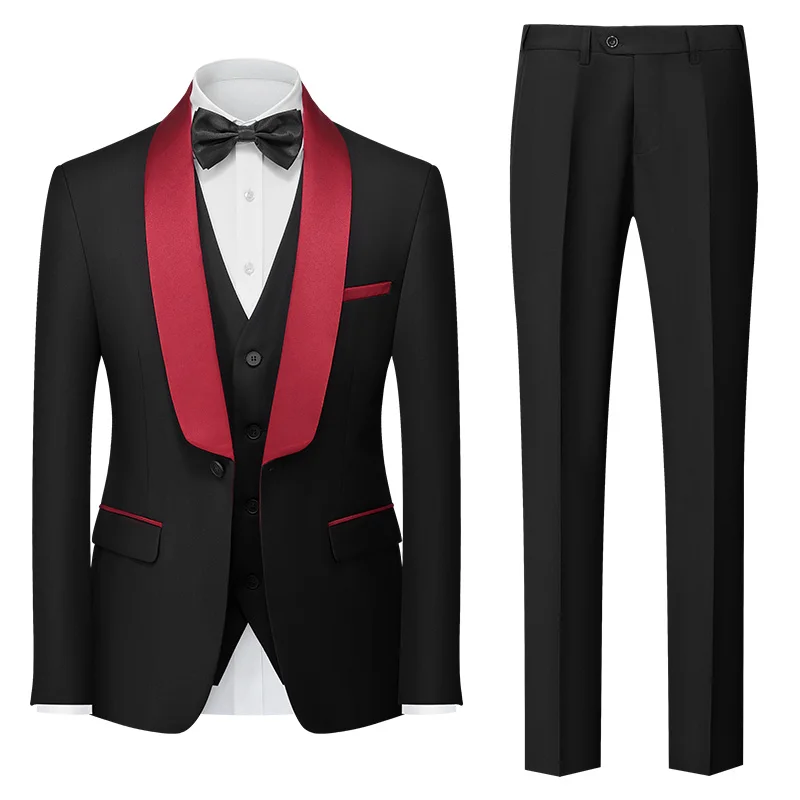 Blue Men\'s Suit 3 Piece, Wedding Party Dress Jacket with Pants Vest, Red Green Gray Black Available, Asian Size M-5XL 6XL