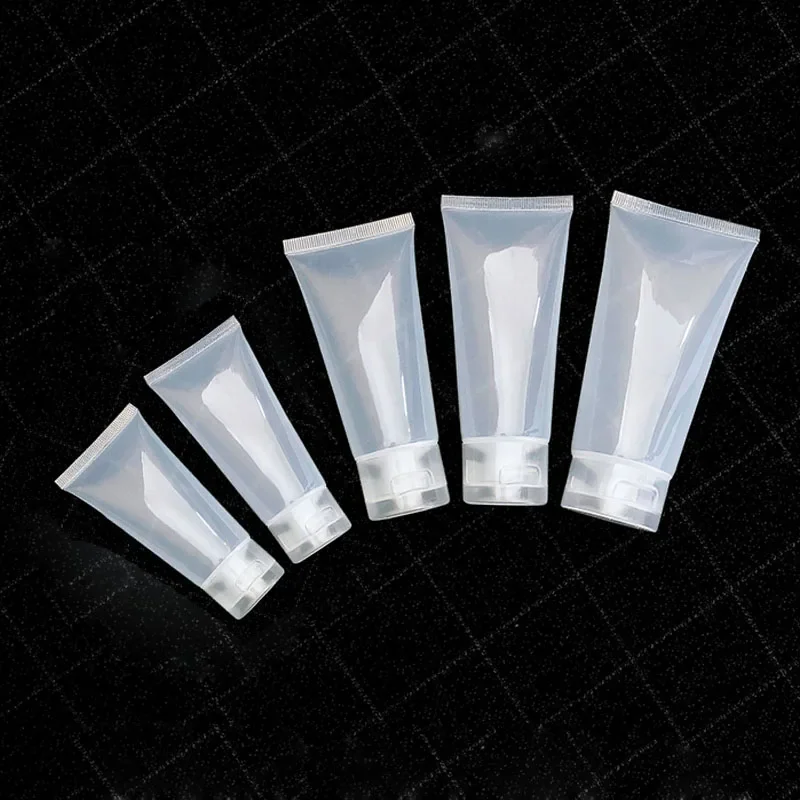 50Pcs 15-100 ml Cosmetics Clear Tubes Smooth Empty Plastic Squeezable Bottle Sample Containers for Travel Lotion Shampoo Bath