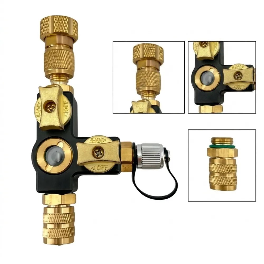 Valve Core Removal Tool 3 Way Vacuum Gauge Manifold For R22 R410a AC Line Leak Maintenance Instrument