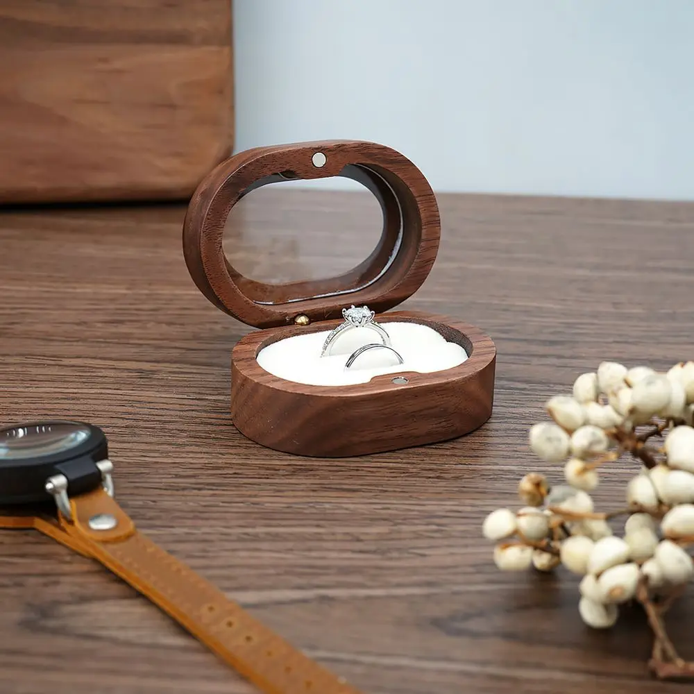Small Wooden Jewelry Box Retro Ring Earring Organizer Case Portable Compact Storage Container Keepsake Gift Holder