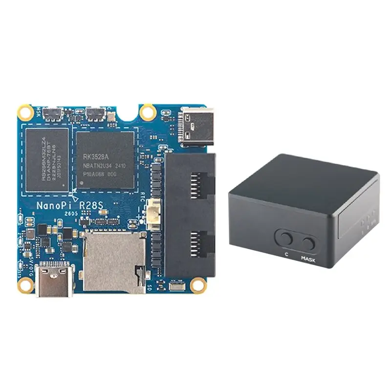 [B24B!】 For Nanopi R28S Development Board With CNC Case 1GB RAM RK3528 Dual Gigabit Ethernet Ports Supports EMMC/Wifi/Bluetooth