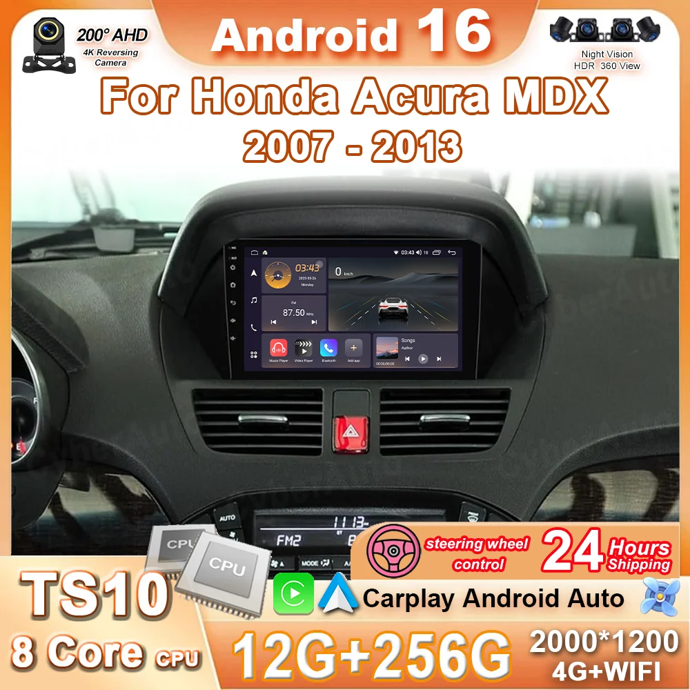 

Автомагнитола Android 16 Carplay Auto для Honda Acura MDX 2007-2013, мультимедийный проигрыватель с видео, Wi-Fi, 4G, GPS, DSP