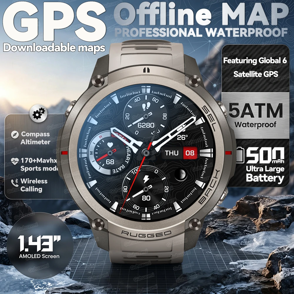 Nouvelle montre connectée militaire GPS ultra-performante, équipée de cartes hors ligne, de suivi par boussole, étanche 5ATM, bracelet intelligent tactique pour le sport
