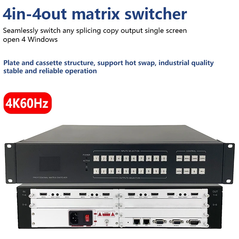 4K HD Matrix Switch 4 in 4 out 4K 30Hz or 60Hz  multi video screen processor splicer HDCP  WEB/Panel/Remote Contro