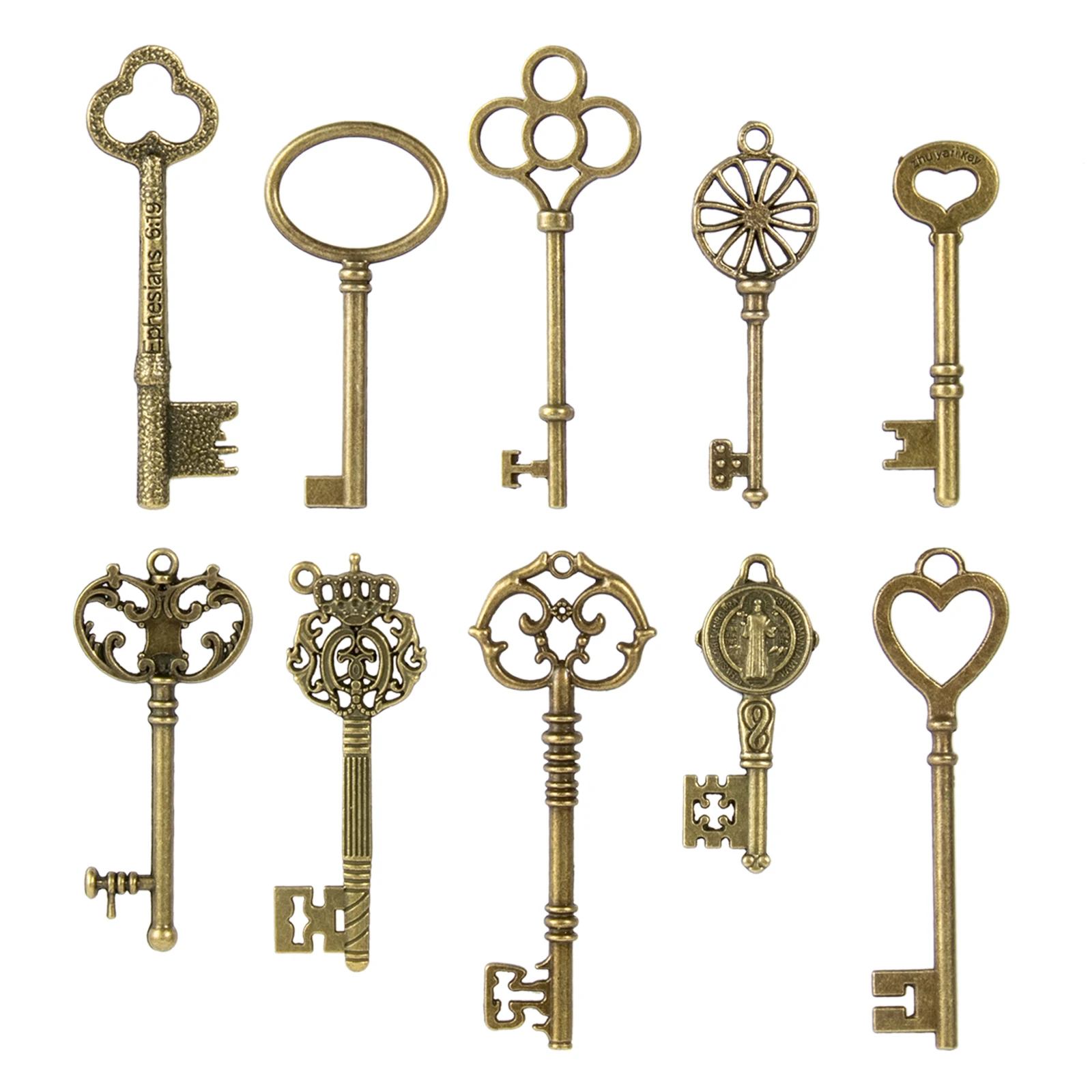 

CHuangQi 10 pcs Vintage Skeleton Keys Set Filigree Steampunk Keys Antique Bronze Keys Charms Pendants, Different Style