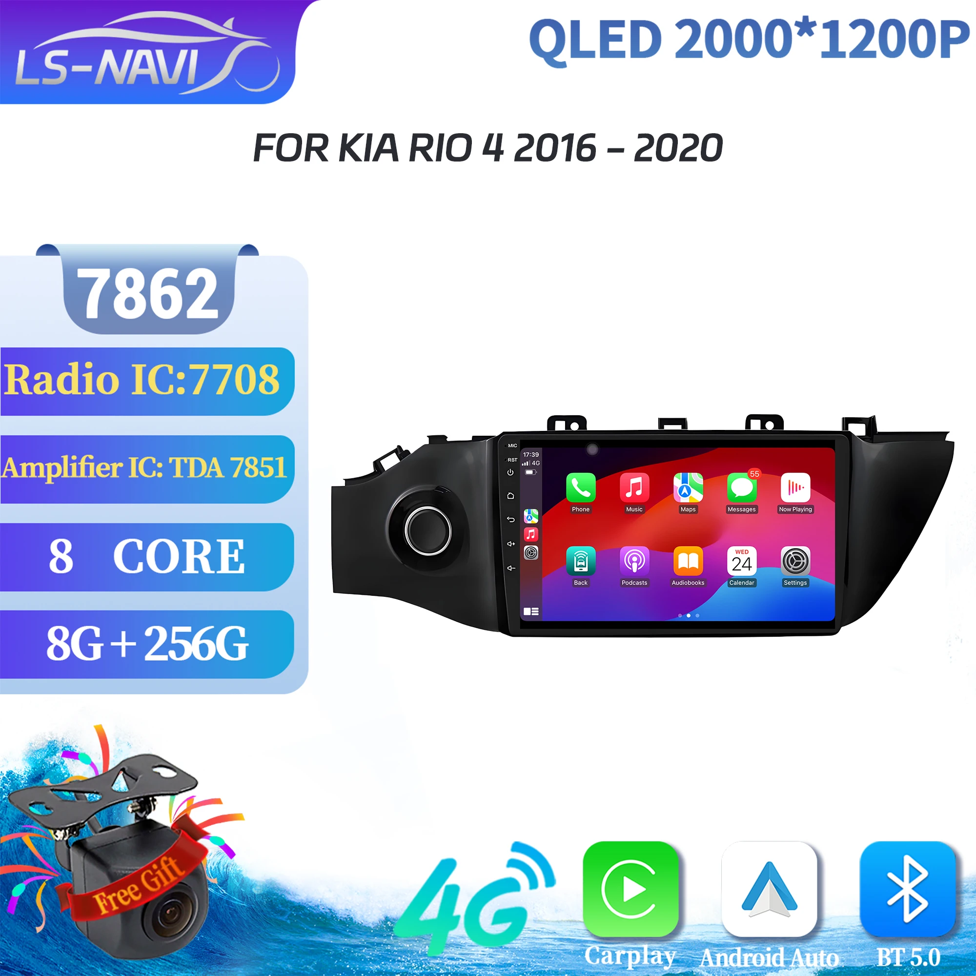 

Android 14 For Kia RIO 4 2016 - 2020 Wireless BT Carplay Auto Car Radio Multimedia Navigation 7862S 8G 256G 2K QLED Screen