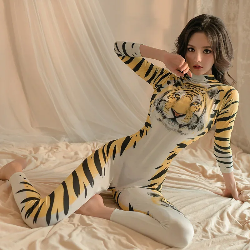 

Women'S Sexy Jumpsuit Tiger Pattern Home Fur Printed Leopard Pattern Bodysuit Porno Teddies Underwear Lingerie Cosplay