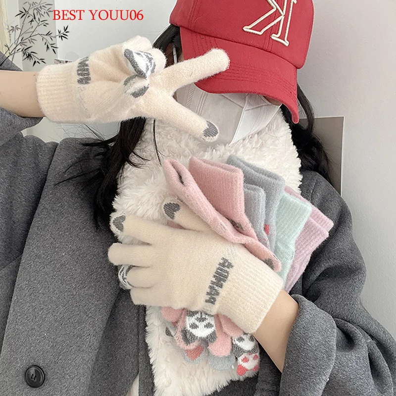 Hot 1Pair Women Warm Winter Touch Screen Gloves Stretch Knit Mittens Wool Full Finger Female Crochet Glove