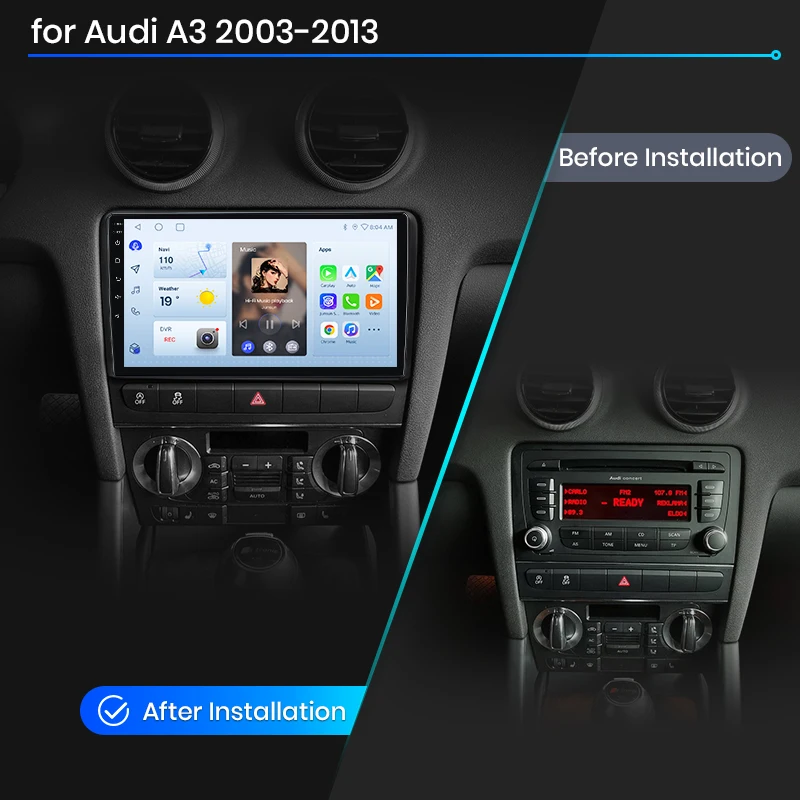 Radio para Auto Junsun para Audi A3 8P 2003 2004 2005 2006 - 2013, CarPlay, Android Auto, FM, RDS, DSP, BT, GPS, Navegador, SWC, Pantalla Táctil HD IPS, Reproductor Multimedia Plug & Play, Llamadas Manos Libres, Unidad Principal con Estilo Original del Auto 2