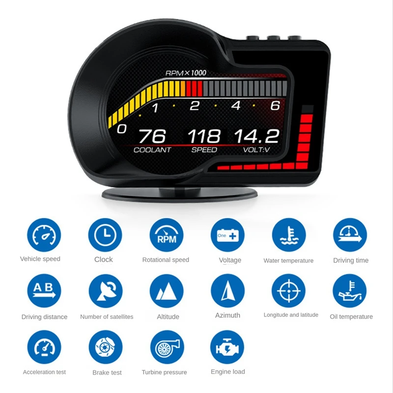 F15 wyświetlacz Head-Up z automatycznym wyświetlaczem HD GPS HUD obrotomierz samochodowy prędkościomierz cyfrowy wyświetlacz przełoże pojazdu czarny ABS uniwersalny