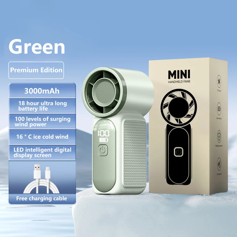 Foldable Pocket Mini Turbo Hand Fan 5 Adjust Wind Levels Powerful Airflow USB Type C Rechargeable Long Runtime Portable Cooler