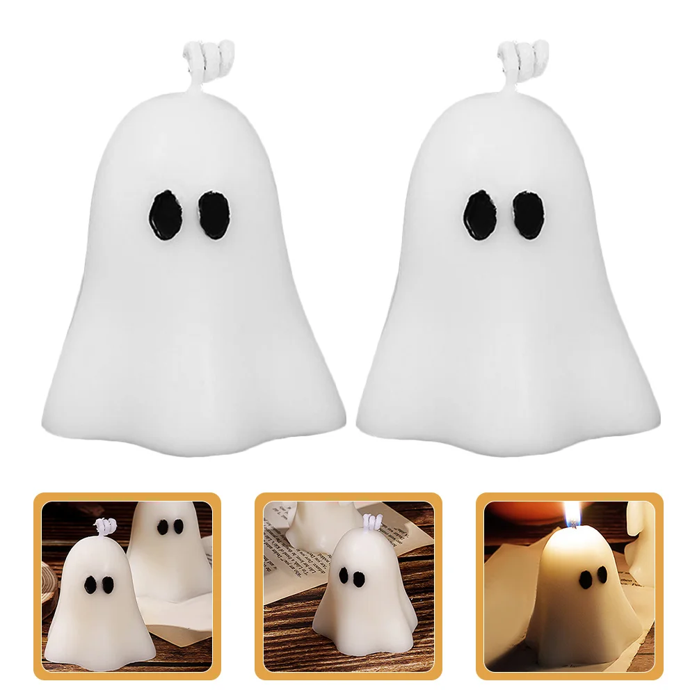 

2Pcs Cute Ghost Candles Halloween Theme Horror Spooky Soy Wax Fragrance Scented Room Decorative Props Halloween Ghost