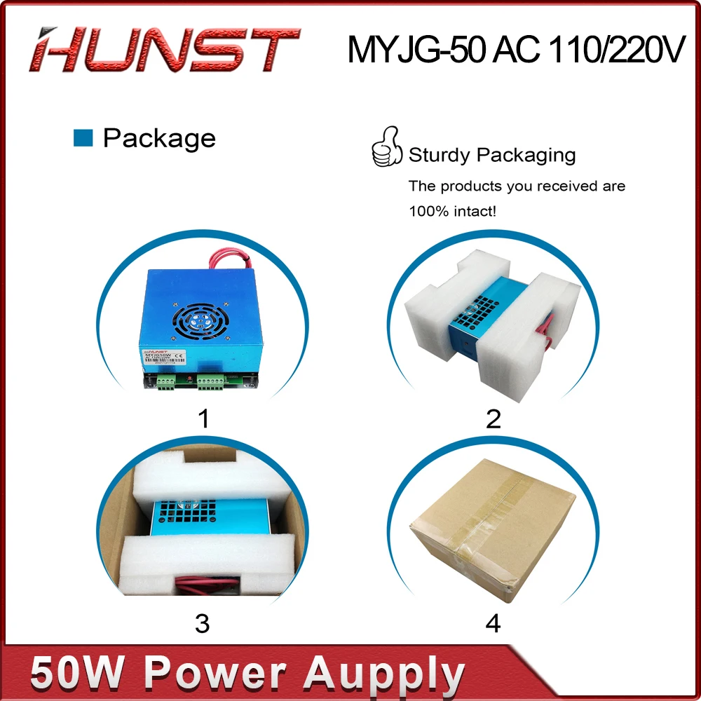 Hunst MYJG 50W CO2 Laser Power Supply 110V/220V Laser Generator For 40~60w CO2 Engraving Cutting Machine Glass Tube