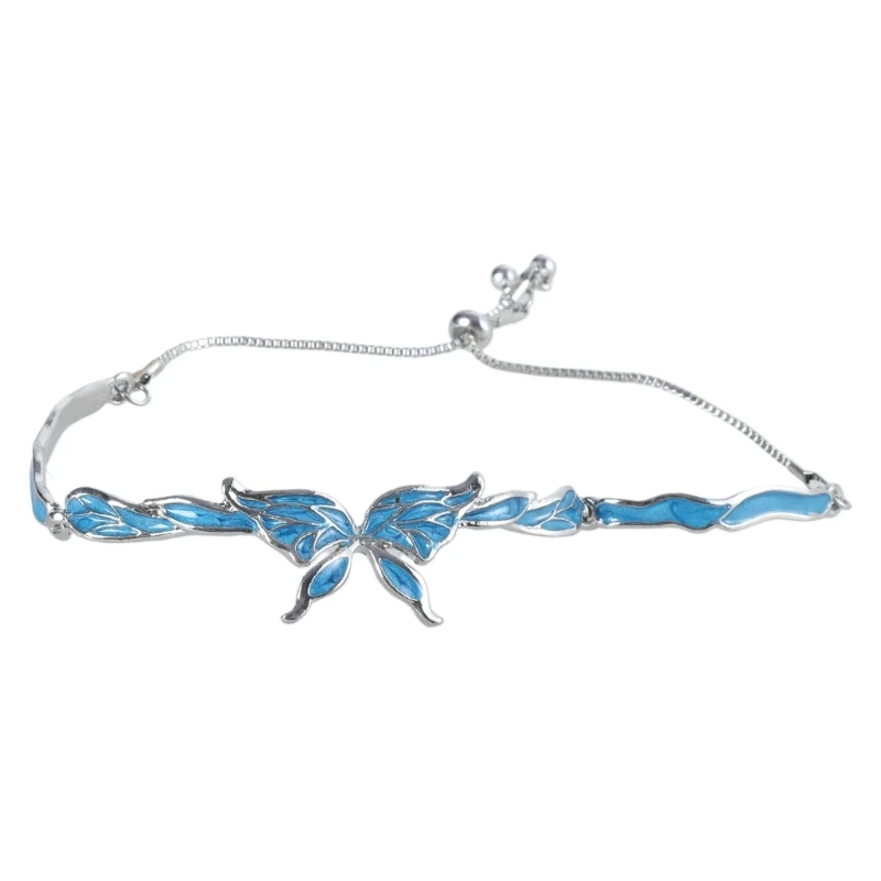 Dreamy Blue Butterfly Bangle Adjustable Lenghth Handchain Female Wristchain Party Accessory Stylish Jewelry for Ladies