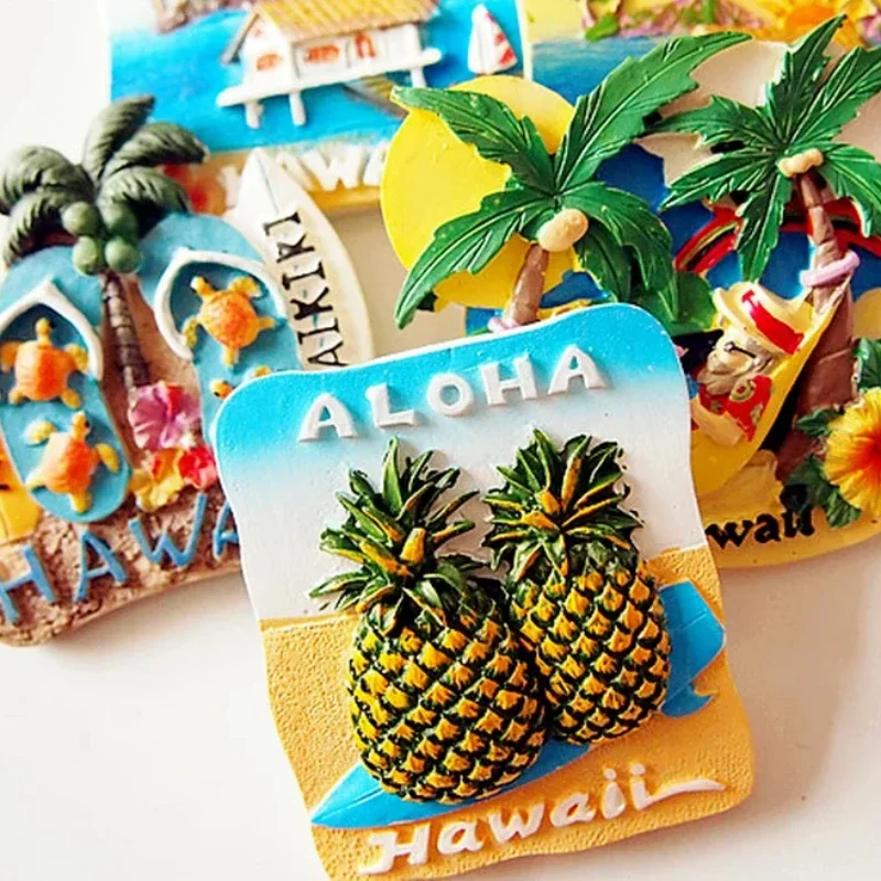 3D Hawaii Beach Sunrise View Resin Magnetic Refrigerator Magnet, Travel Souvenir, Kitchen, Home Decoration, Fridge Sticker