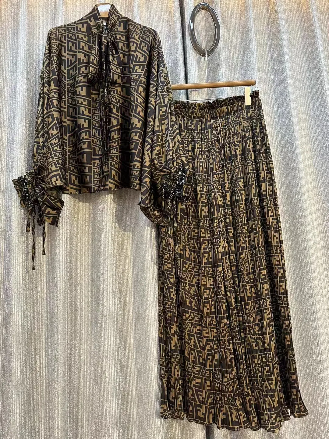 New Spring Women Loose Print Chic and Elegant Tops 2 Piece Set Bow Bat Sleeve Clothing For High Waist Female Casual Pants Suit
