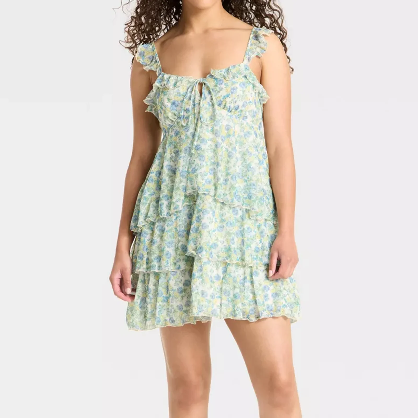 Mulheres sem mangas em camadas mini vestido verão floral impressão plissado em camadas vestido de festa para férias cocktail praia streetwear