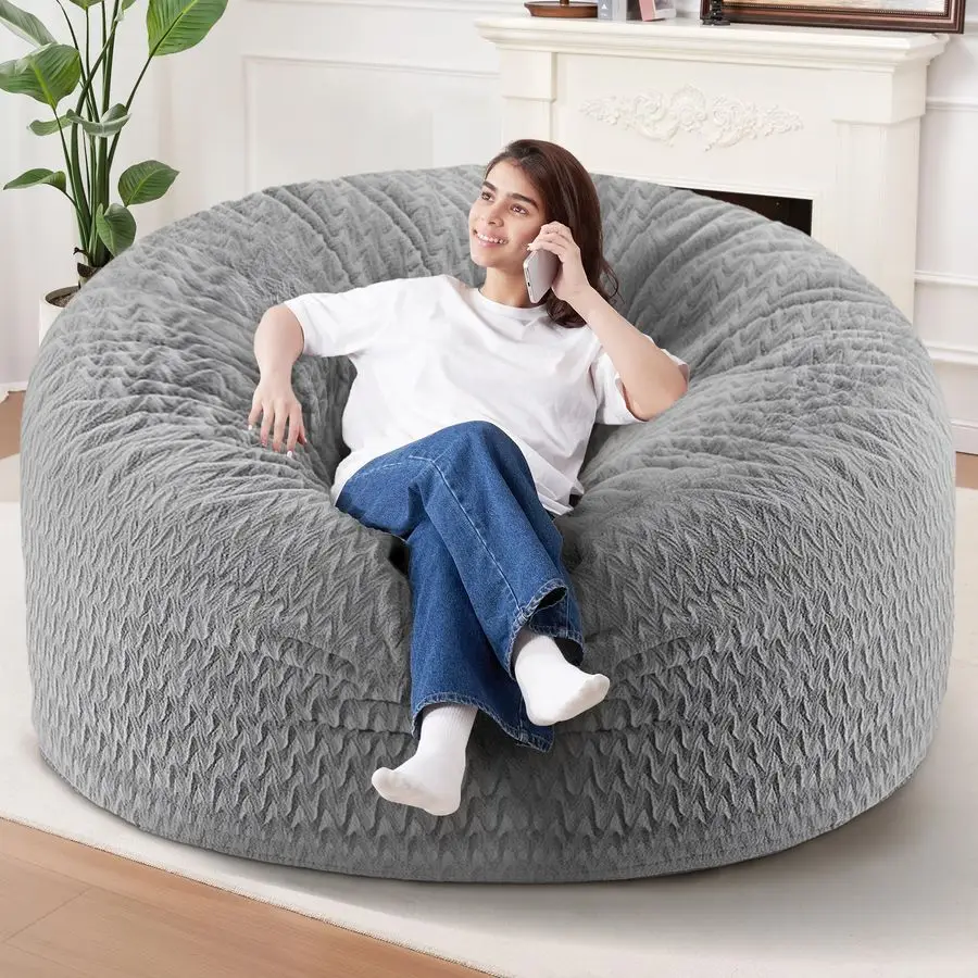 

6FT Bean Bag Chair,Giant Bean Bag Chairs for Adults,Big Bean Bags with Memory Foam Filled, Large Beanbag Chairs with Chevron Pl