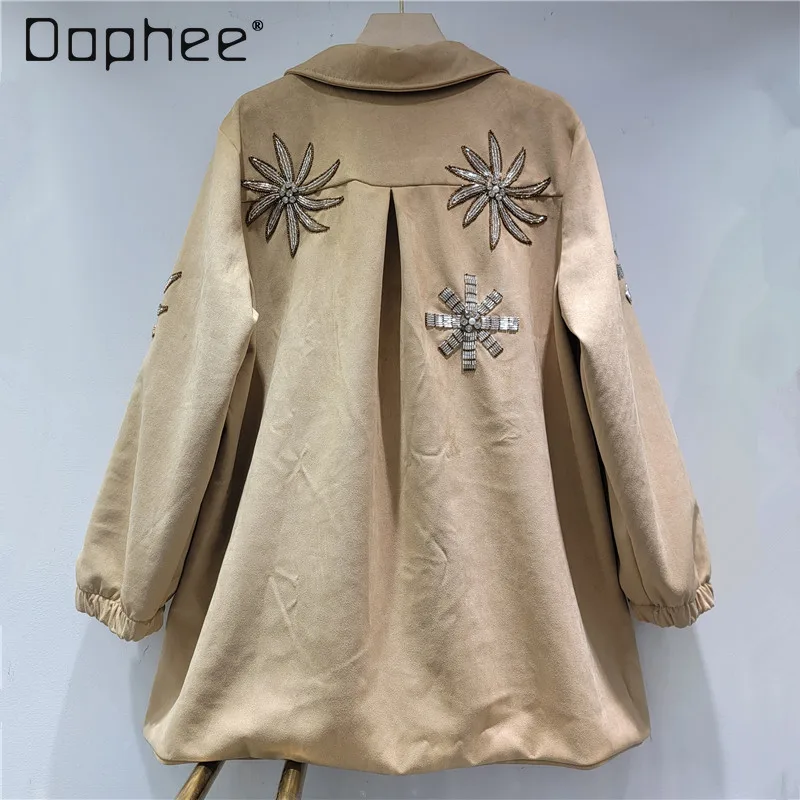 French Fashion High-end Heavy Diamond Lapel Fashion Imitation Deerskin Fleece Jacket Autumn Winter New Trend Loose Casual Jacket