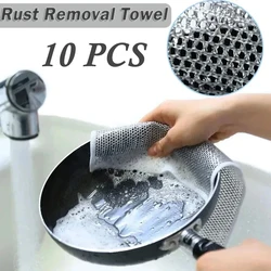 FAIS DU20cm Steel Wire Dishcloths Double-Layer Non-stick Oil Iron Dishrag Kitchen Pan Pot Microwave Stove Cleaning Dishcloth Rag